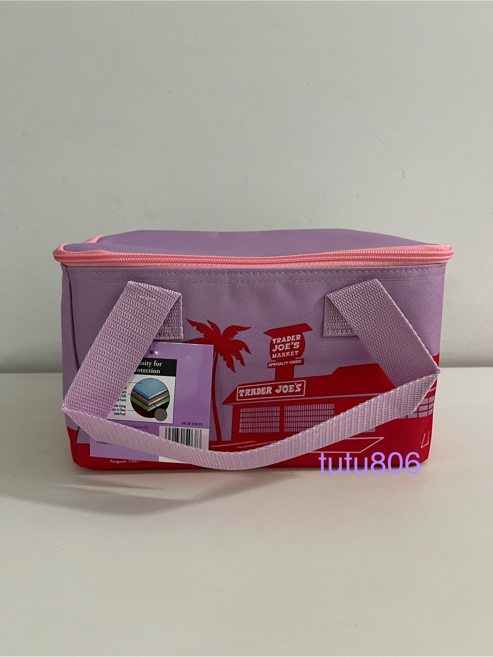 Trader Joe’s Mini Insulated Tote Bag Violet with Pink Zipper